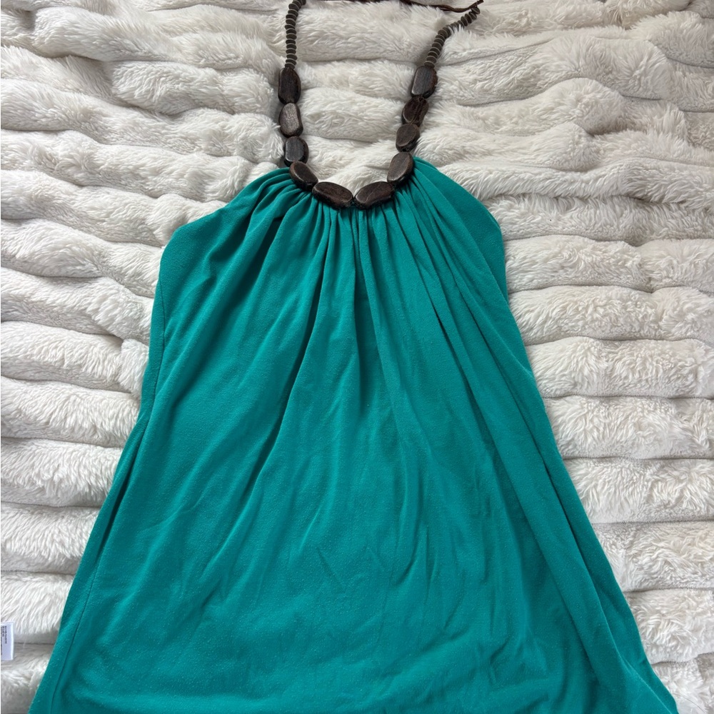 BCX Turquoise Halter Top with Beaded Detail